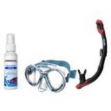 Seac Mask + Snorkel Package – Chiara Mask + Reverse Dry Snorkel + Free Mask Defog Spray — Transparent/Aquamarine, Seac Rever…