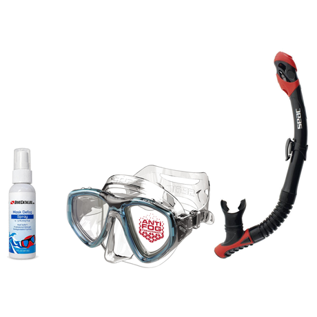 Seac Mask + Snorkel Package – Clear Anti-Fog Mask + Reverse Dry Snorkel + Free Mask Defog Spray — includes Seac Clear AT Scu…