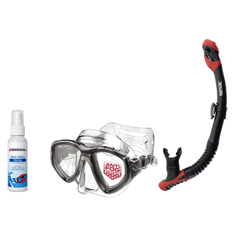 Seac Mask + Snorkel Package – Clear Anti-Fog Mask + Reverse Dry Snorkel + Free Mask Defog Spray — Black/Transparent, Seac Re…
