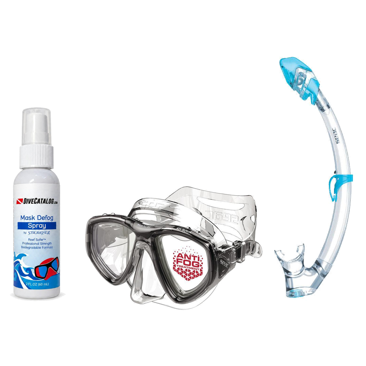 Seac Mask + Snorkel Package – Clear Anti-Fog Mask + Reverse Dry Snorkel + Free Mask Defog Spray — Black/Transparent, Seac Tr…