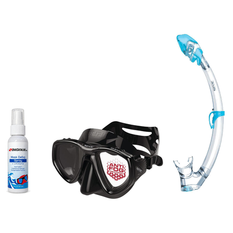Seac Mask + Snorkel Package – Clear Anti-Fog Mask + Reverse Dry Snorkel + Free Mask Defog Spray — Black, Seac Tribe Dry Scub…