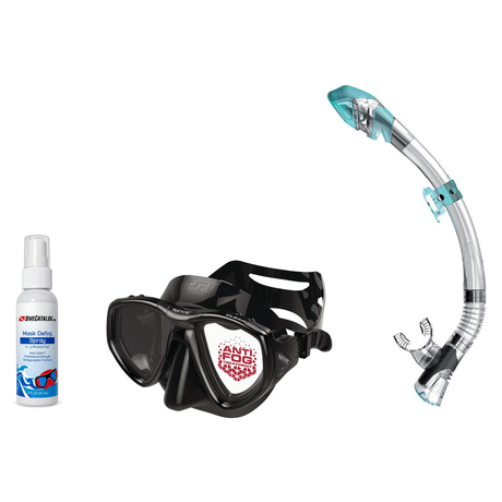 Seac Mask + Snorkel Package – Clear Anti-Fog Mask + Reverse Dry Snorkel + Free Mask Defog Spray — Black, Seac Fast Tech Dry…