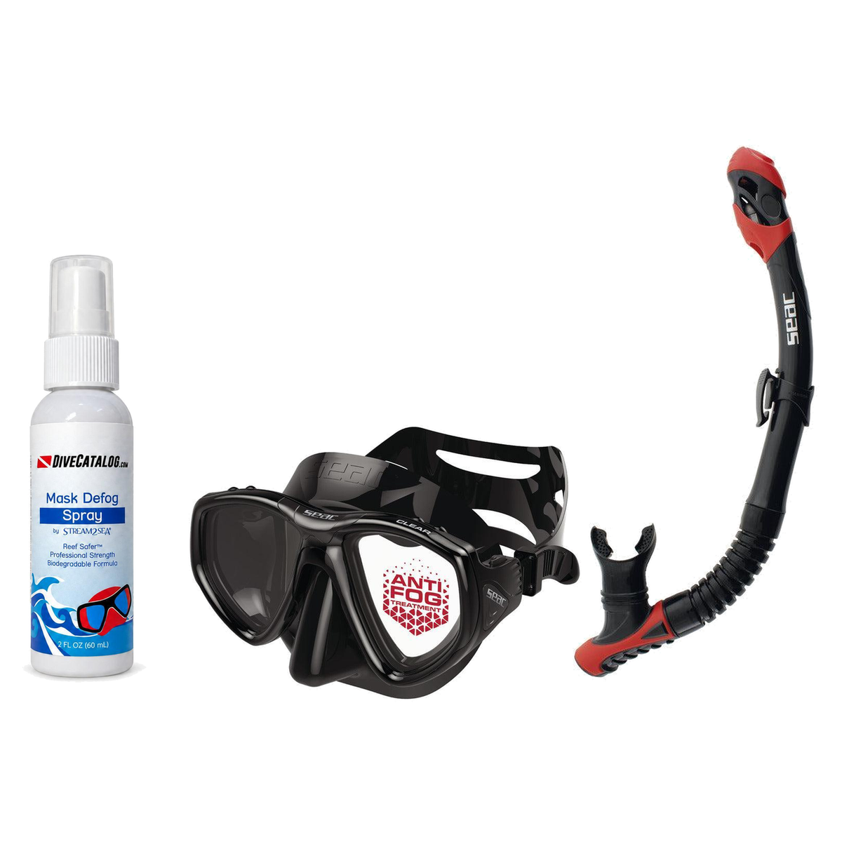 Seac Mask + Snorkel Package – Clear Anti-Fog Mask + Reverse Dry Snorkel + Free Mask Defog Spray — Black, Seac Reverse Dry Sn…