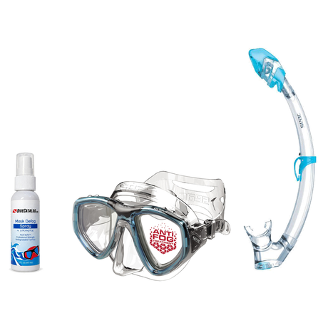 Seac Mask + Snorkel Package – Clear Anti-Fog Mask + Reverse Dry Snorkel + Free Mask Defog Spray — Aquamarine, Seac Tribe Dry…