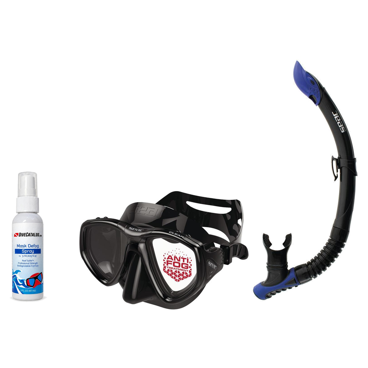 Seac Mask + Snorkel Package – Clear Anti-Fog Mask + Reverse Dry Snorkel + Free Mask Defog Spray — Black, Seac Reverse Snorke…