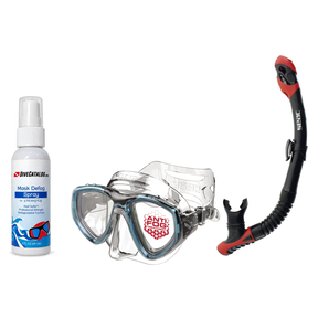 Seac Mask + Snorkel Package – Clear Anti-Fog Mask + Reverse Dry Snorkel + Free Mask Defog Spray — Aquamarine, Seac Reverse D…