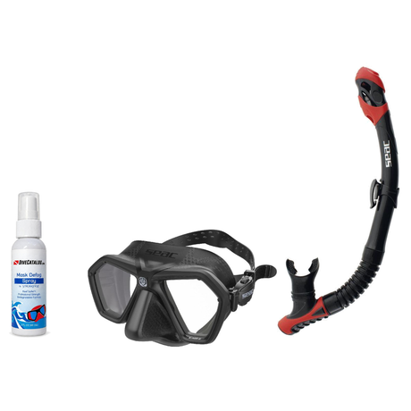Seac Mask + Snorkel Package – Eagle Low Volume Mask + Reverse Dry Snorkel + Free Mask Defog Spray — includes Seac Eagle S Co…