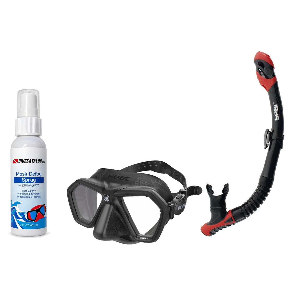 Seac Mask + Snorkel Package – Eagle Low Volume Mask + Reverse Dry Snorkel + Free Mask Defog Spray — includes Seac Eagle S Co…