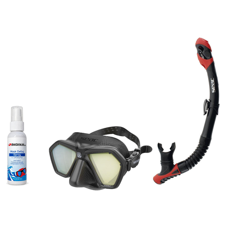 Seac Mask + Snorkel Package – Eagle Low Volume Mask + Reverse Dry Snorkel + Free Mask Defog Spray — Black/Yellow, Seac Rever…