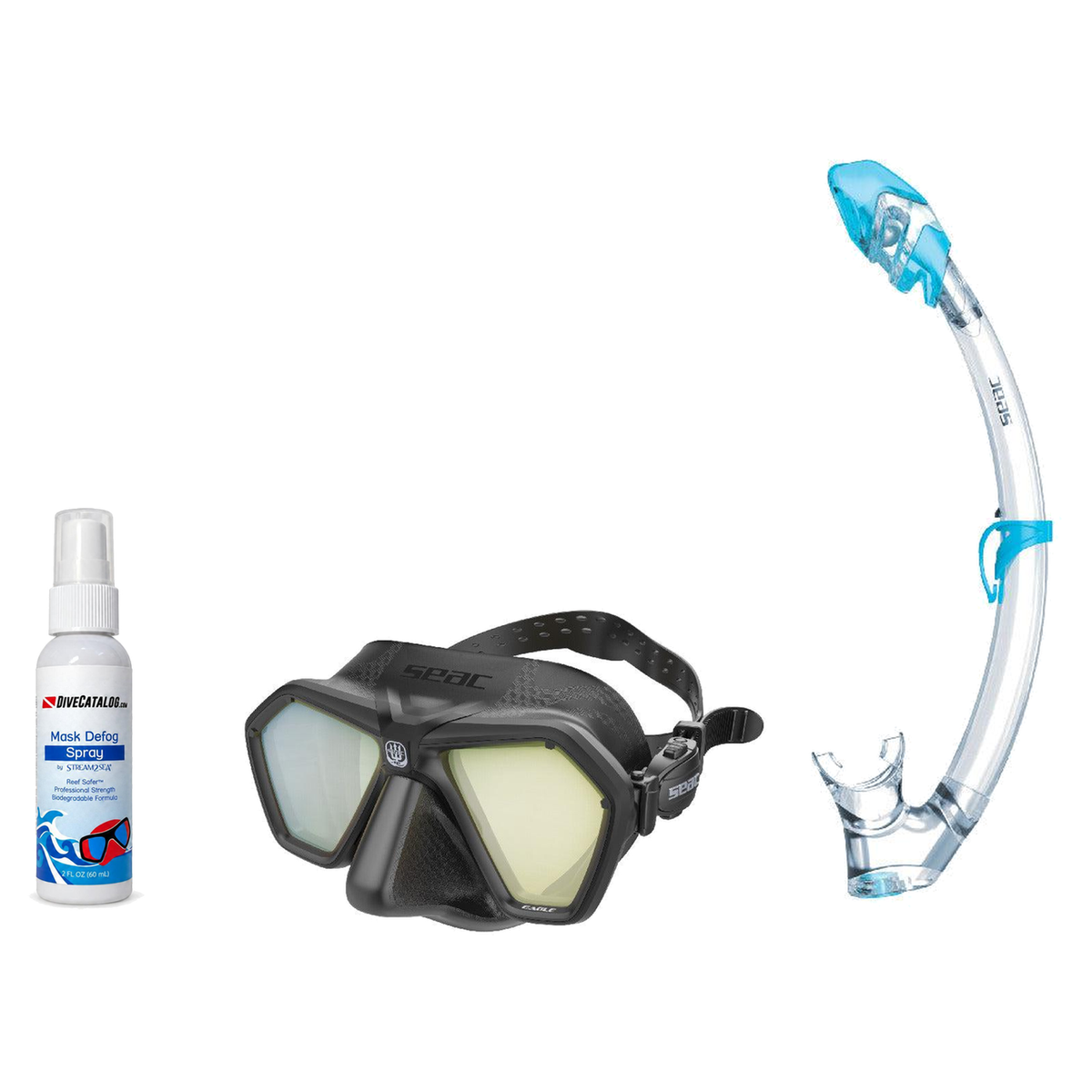 Seac Mask + Snorkel Package – Eagle Low Volume Mask + Reverse Dry Snorkel + Free Mask Defog Spray — Black/Yellow, Seac Tribe…