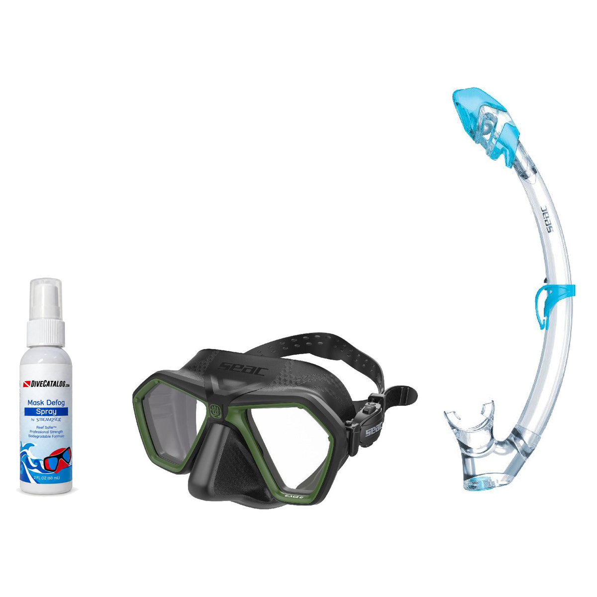 Seac Mask + Snorkel Package – Eagle Low Volume Mask + Reverse Dry Snorkel + Free Mask Defog Spray — Green Camouflage, Seac T…