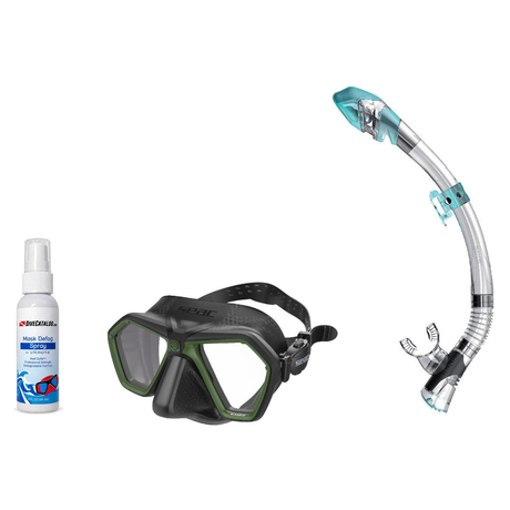 Seac Mask + Snorkel Package – Eagle Low Volume Mask + Reverse Dry Snorkel + Free Mask Defog Spray — Green Camouflage, Seac F…