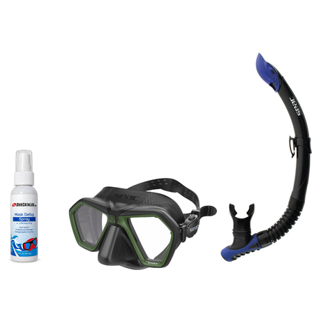 Seac Mask + Snorkel Package – Eagle Low Volume Mask + Reverse Dry Snorkel + Free Mask Defog Spray — Green Camouflage, Seac R…