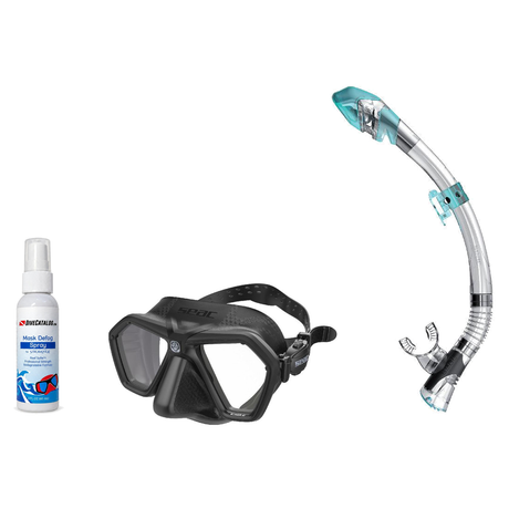 Seac Mask + Snorkel Package – Eagle Low Volume Mask + Reverse Dry Snorkel + Free Mask Defog Spray — Black, Seac Fast Tech Dr…