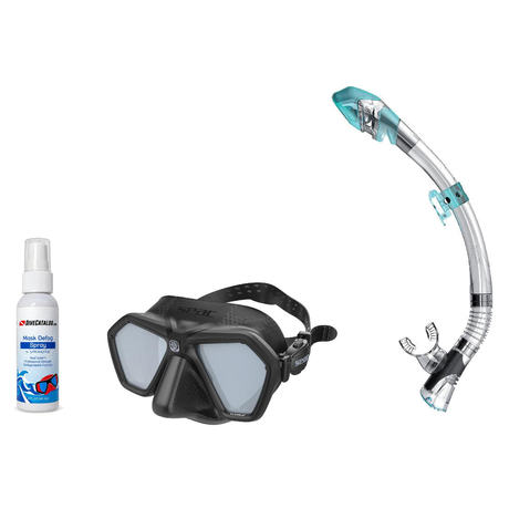 Seac Mask + Snorkel Package – Eagle Low Volume Mask + Reverse Dry Snorkel + Free Mask Defog Spray — Black/Silver, Seac Fast…