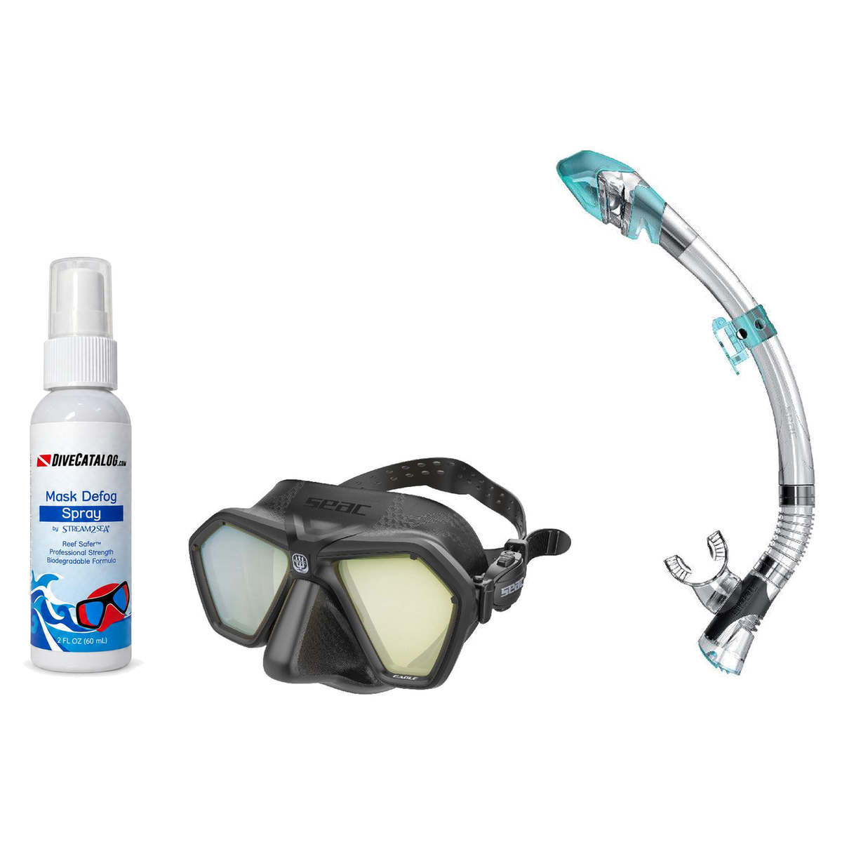 Seac Mask + Snorkel Package – Eagle Low Volume Mask + Reverse Dry Snorkel + Free Mask Defog Spray — Black/Yellow, Seac Fast…