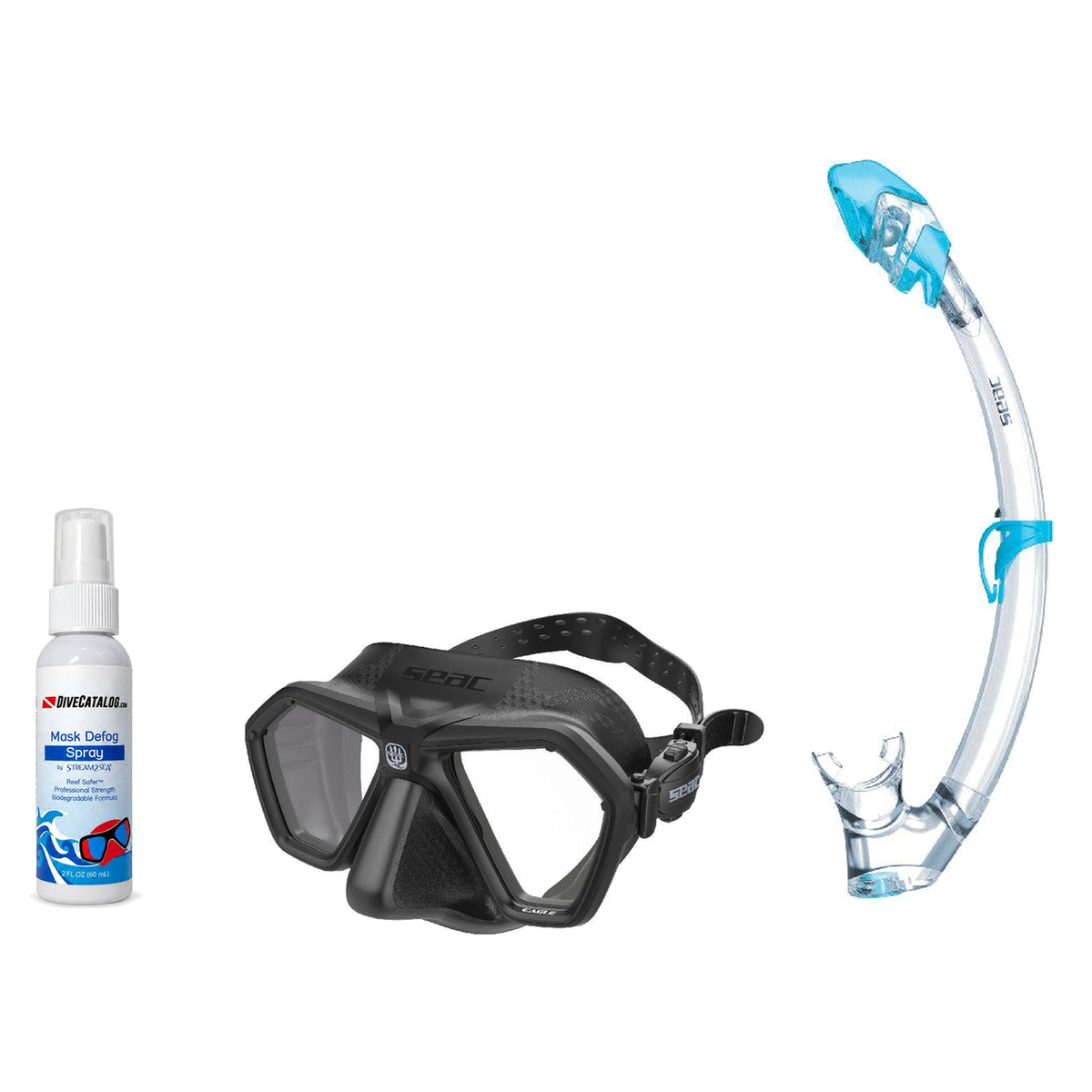 Seac Mask + Snorkel Package – Eagle Low Volume Mask + Reverse Dry Snorkel + Free Mask Defog Spray — Black, Seac Tribe Dry Sc…