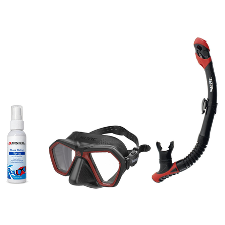 Seac Mask + Snorkel Package – Eagle Low Volume Mask + Reverse Dry Snorkel + Free Mask Defog Spray — Red, Seac Reverse Dry Sn…