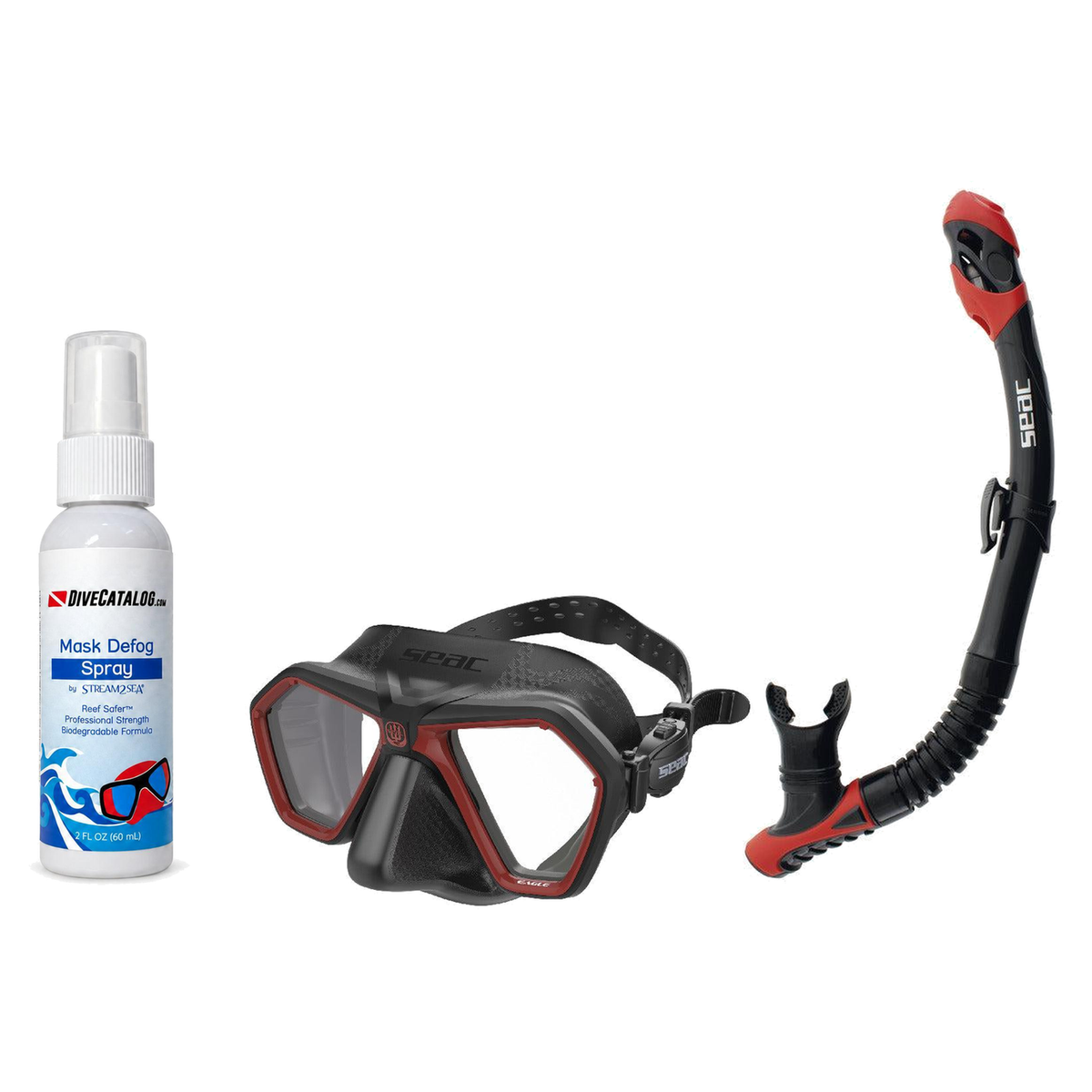 Seac Mask + Snorkel Package – Eagle Low Volume Mask + Reverse Dry Snorkel + Free Mask Defog Spray — Red, Seac Reverse Dry Sn…