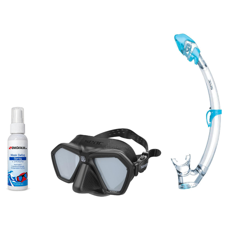 Seac Mask + Snorkel Package – Eagle Low Volume Mask + Reverse Dry Snorkel + Free Mask Defog Spray — Black/Silver, Seac Tribe…