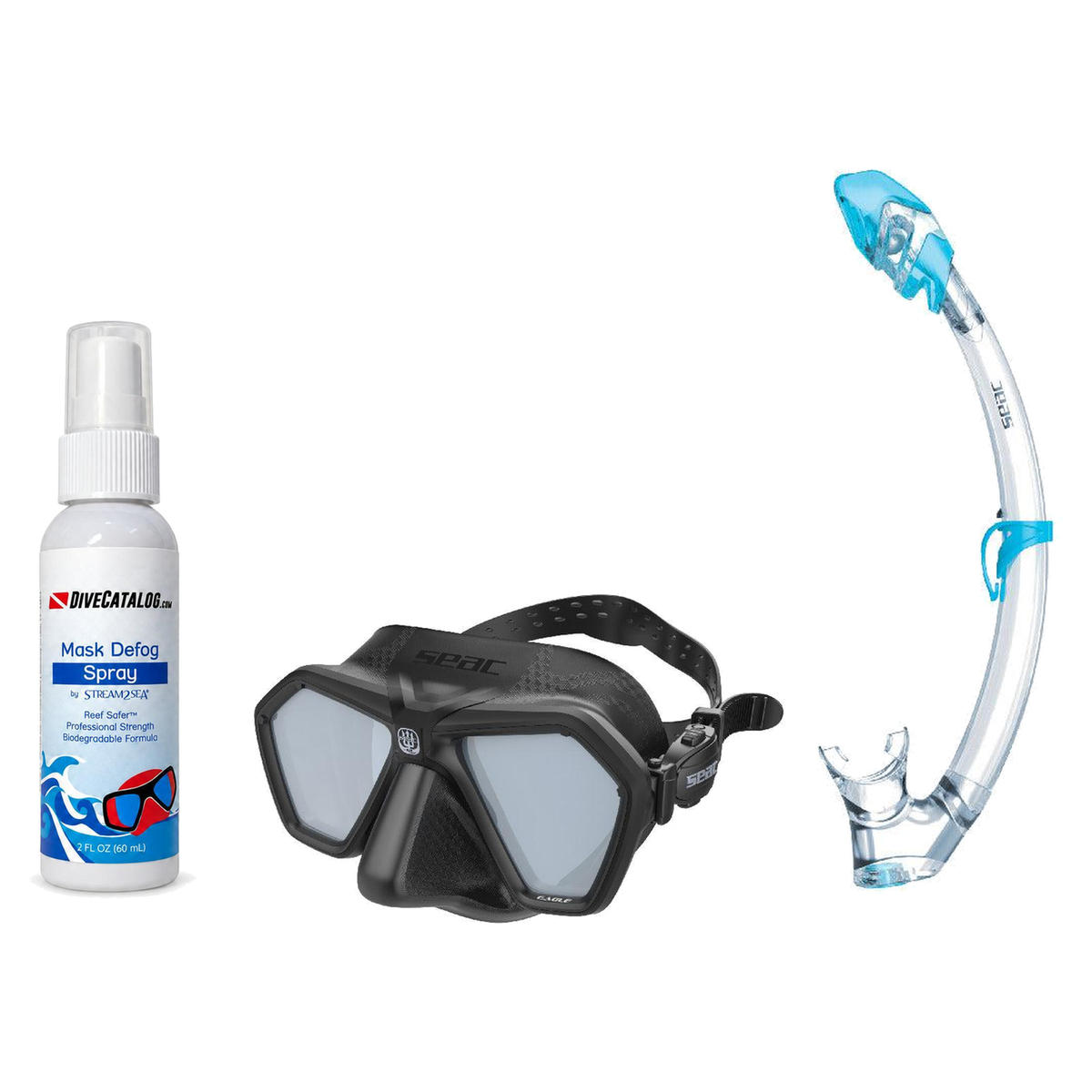 Seac Mask + Snorkel Package – Eagle Low Volume Mask + Reverse Dry Snorkel + Free Mask Defog Spray — Black/Silver, Seac Tribe…