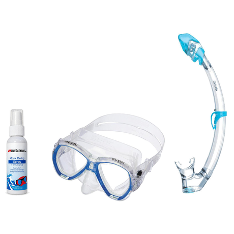 Seac Mask + Snorkel Package – Elba Adult Mask + Tribe Dry Snorkel + Free Mask Defog Spray — includes Seac Elba Adult Scuba D…