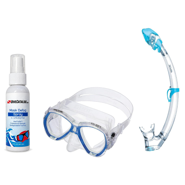 Seac Mask + Snorkel Package – Elba Adult Mask + Tribe Dry Snorkel + Free Mask Defog Spray — includes Seac Elba Adult Scuba D…