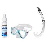 Seac Mask + Snorkel Package – Elba Adult Mask + Tribe Dry Snorkel + Free Mask Defog Spray — s/kl Aquamarine, Seac Flash Snor…