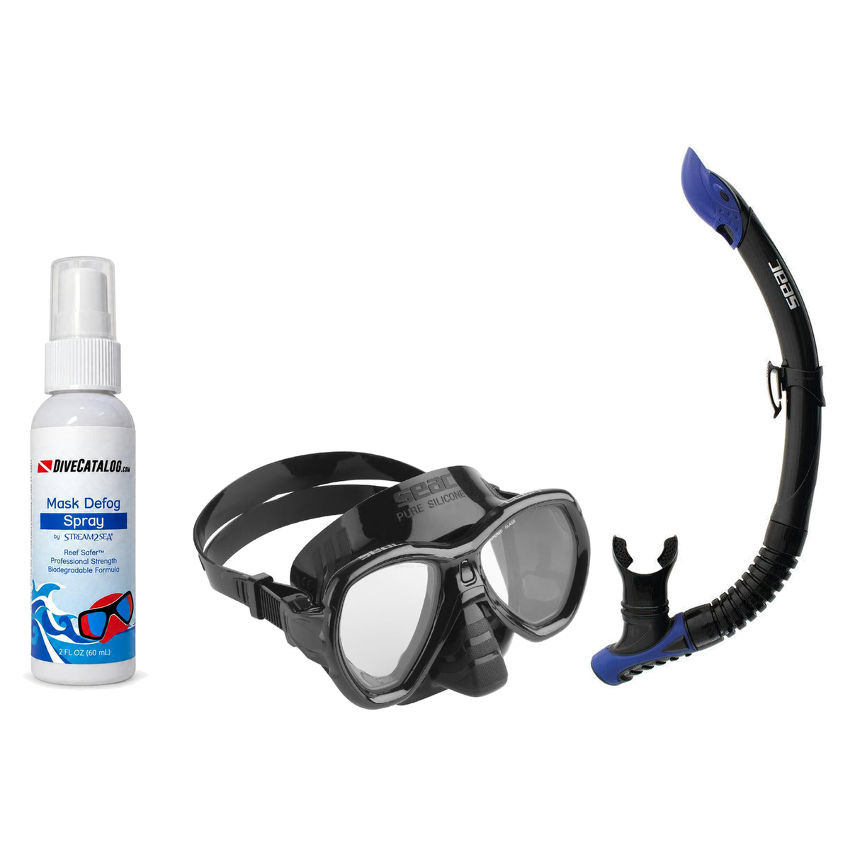 Seac Mask + Snorkel Package – Elba Adult Mask + Tribe Dry Snorkel + Free Mask Defog Spray — Black, Seac Reverse Snorkel Anti…