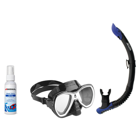 Seac Mask + Snorkel Package – Elba Adult Mask + Tribe Dry Snorkel + Free Mask Defog Spray — White, Seac Reverse Snorkel Anti…