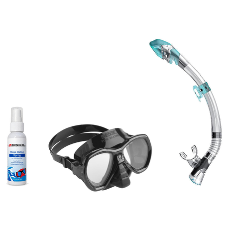 Seac Mask + Snorkel Package – Elba Adult Mask + Tribe Dry Snorkel + Free Mask Defog Spray — Black, Seac Fast Tech Dry Adult…