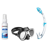 Seac Mask + Snorkel Package – Elba Adult Mask + Tribe Dry Snorkel + Free Mask Defog Spray — White, Seac Tribe Dry Scuba Divi…
