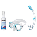 Seac Mask + Snorkel Package – Elba Adult Mask + Tribe Dry Snorkel + Free Mask Defog Spray — s/kl Aquamarine, Seac Tribe Dry…