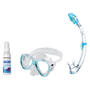 Seac Mask + Snorkel Package – Elba Adult Mask + Tribe Dry Snorkel + Free Mask Defog Spray — s/kl Aquamarine, Seac Tribe Dry…