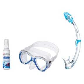Seac Mask + Snorkel Package – Elba Adult Mask + Tribe Dry Snorkel + Free Mask Defog Spray — S/kl Blue, Seac Tribe Dry Scuba…