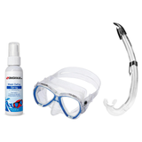 Seac Mask + Snorkel Package – Elba Adult Mask + Tribe Dry Snorkel + Free Mask Defog Spray — S/kl Blue, Seac Flash Snorkel