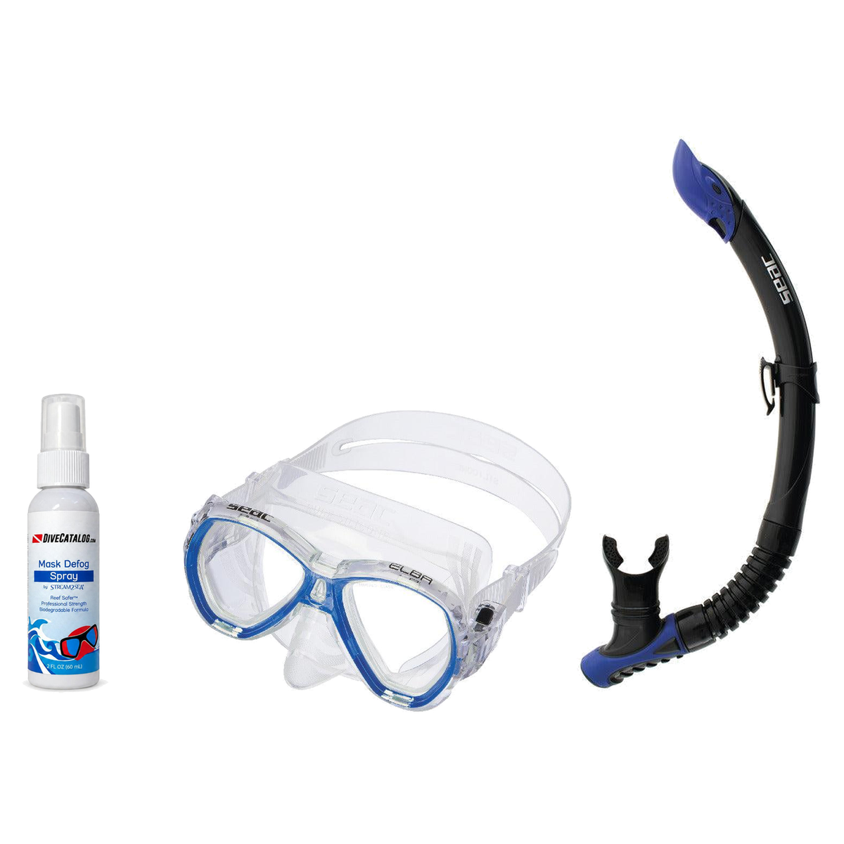 Seac Mask + Snorkel Package – Elba Adult Mask + Tribe Dry Snorkel + Free Mask Defog Spray — S/kl Blue, Seac Reverse Snorkel…