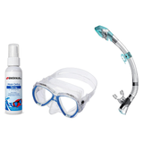 Seac Mask + Snorkel Package – Elba Adult Mask + Tribe Dry Snorkel + Free Mask Defog Spray — S/kl Blue, Seac Fast Tech Dry Ad…