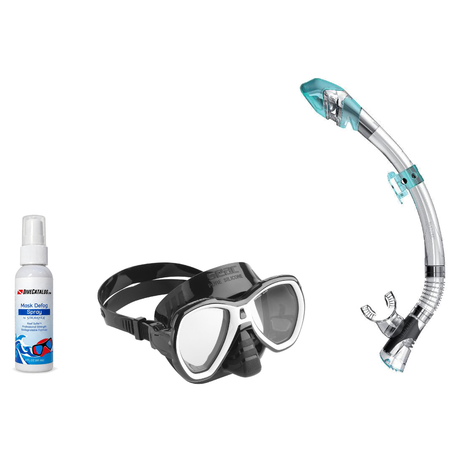 Seac Mask + Snorkel Package – Elba Adult Mask + Tribe Dry Snorkel + Free Mask Defog Spray — White, Seac Fast Tech Dry Adult…