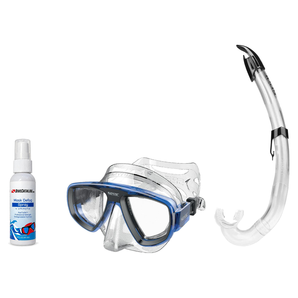 Seac Mask + Snorkel Package – Extreme 50 Years Mask + Tribe Dry Snorkel + Free Mask Defog Spray — Lightblue, Seac Flash Snor…