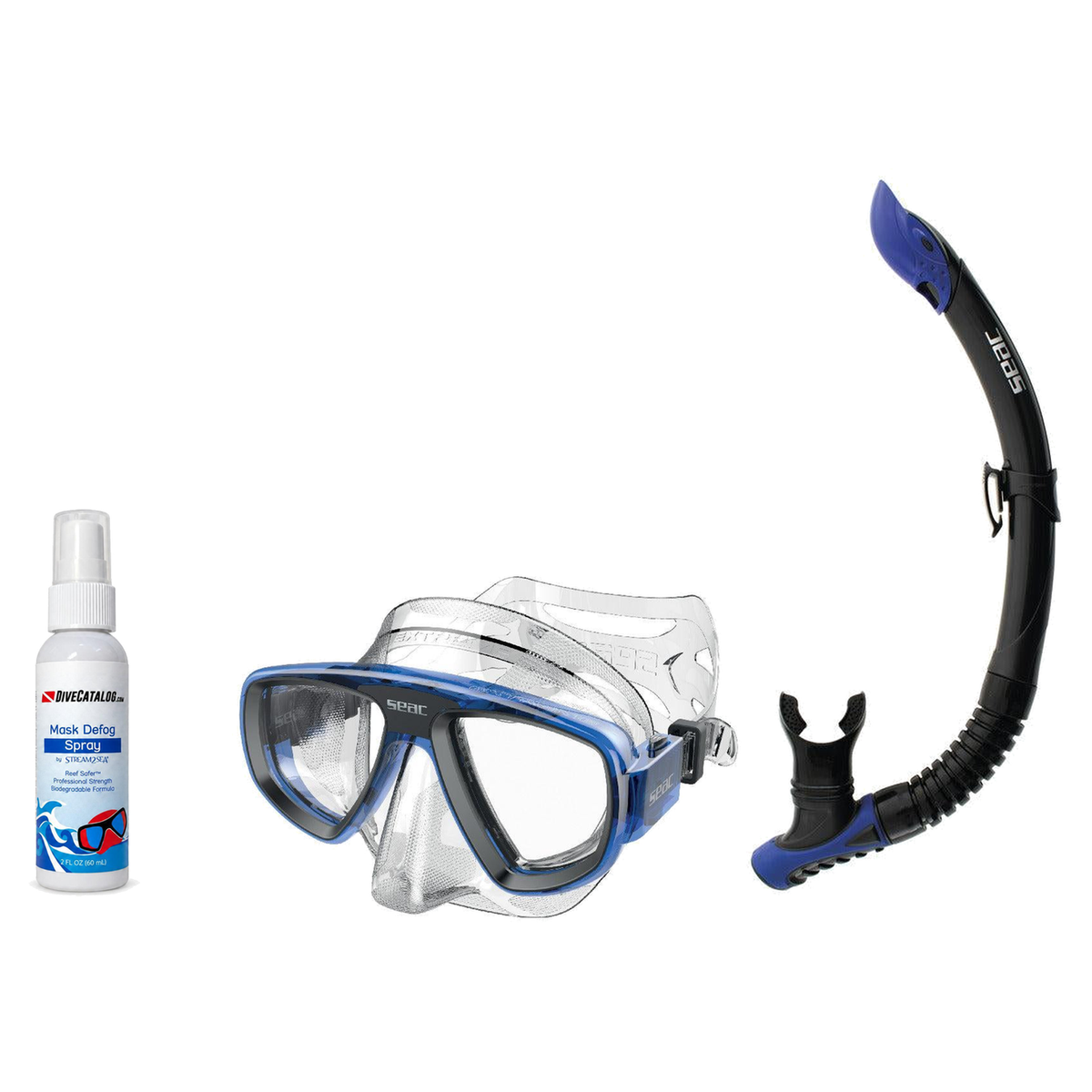 Seac Mask + Snorkel Package – Extreme 50 Years Mask + Tribe Dry Snorkel + Free Mask Defog Spray — Lightblue, Seac Reverse Sn…
