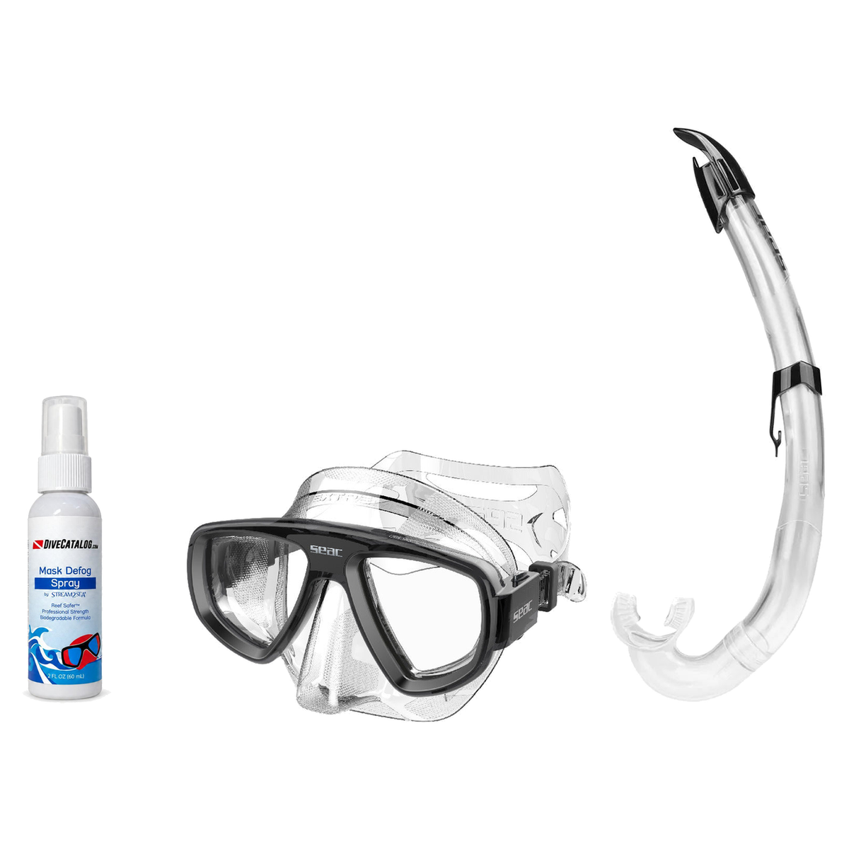Seac Mask + Snorkel Package – Extreme 50 Years Mask + Tribe Dry Snorkel + Free Mask Defog Spray — Black/Clear, Seac Flash Sn…