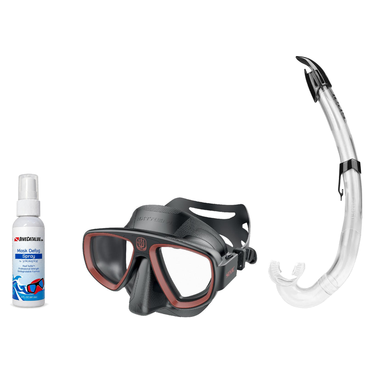 Seac Mask + Snorkel Package – Extreme 50 Years Mask + Tribe Dry Snorkel + Free Mask Defog Spray — Black/Red, Seac Flash Snor…