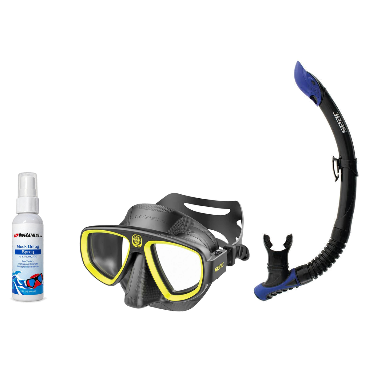 Seac Mask + Snorkel Package – Extreme 50 Years Mask + Tribe Dry Snorkel + Free Mask Defog Spray — Black/Yellow, Seac Reverse…