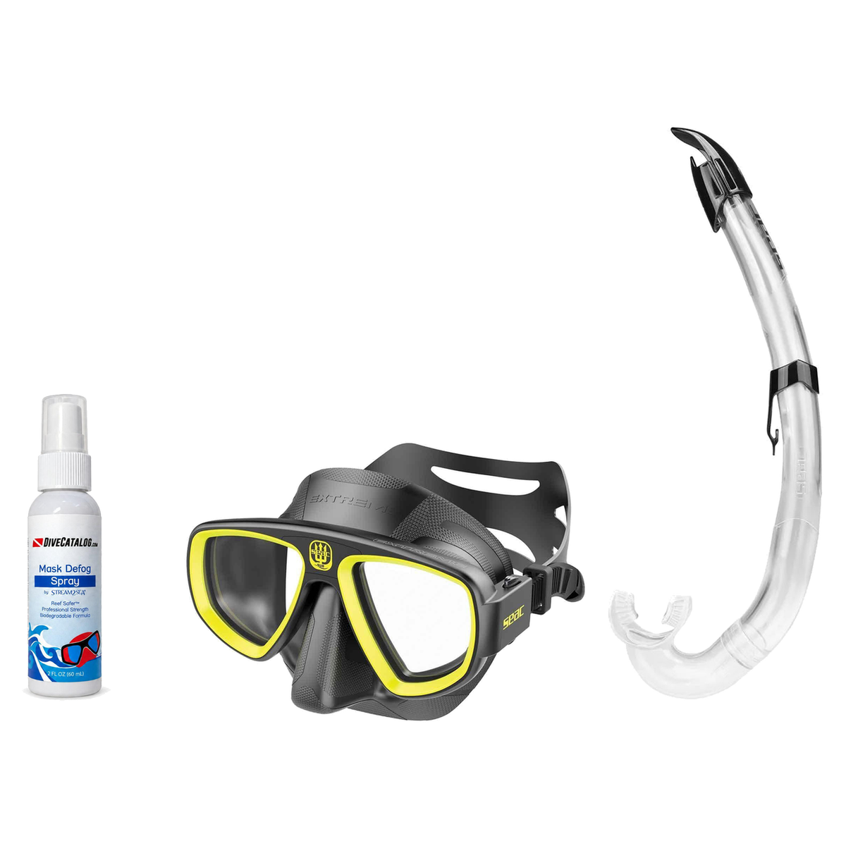 Seac Mask + Snorkel Package – Extreme 50 Years Mask + Tribe Dry Snorkel + Free Mask Defog Spray — Black/Yellow, Seac Flash S…