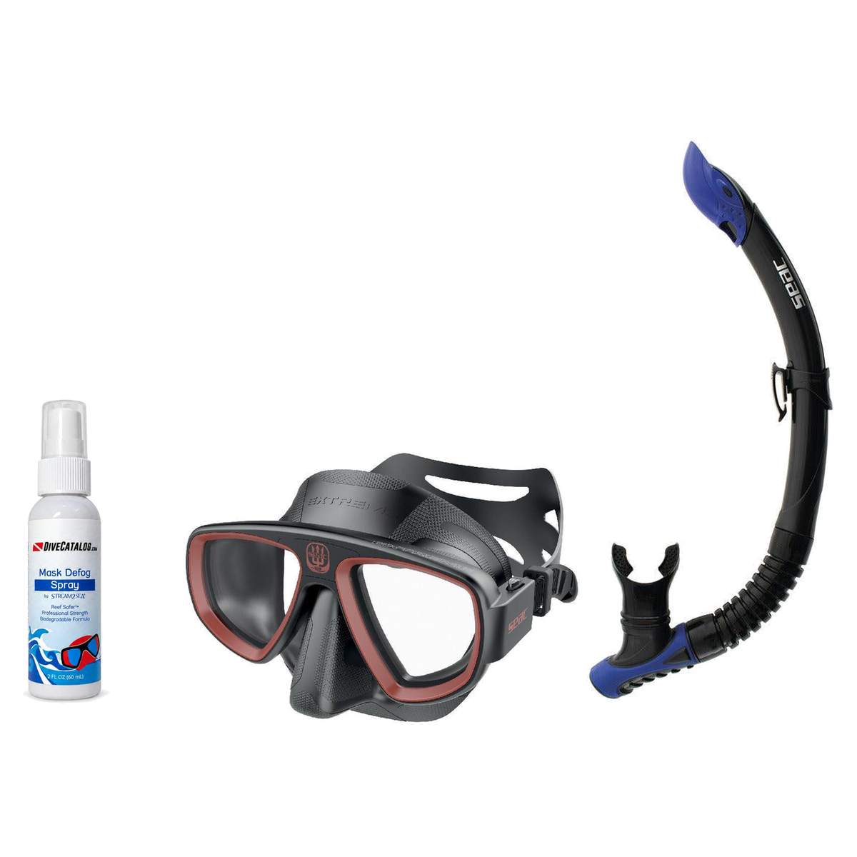 Seac Mask + Snorkel Package – Extreme 50 Years Mask + Tribe Dry Snorkel + Free Mask Defog Spray — Black/Red, Seac Reverse Sn…