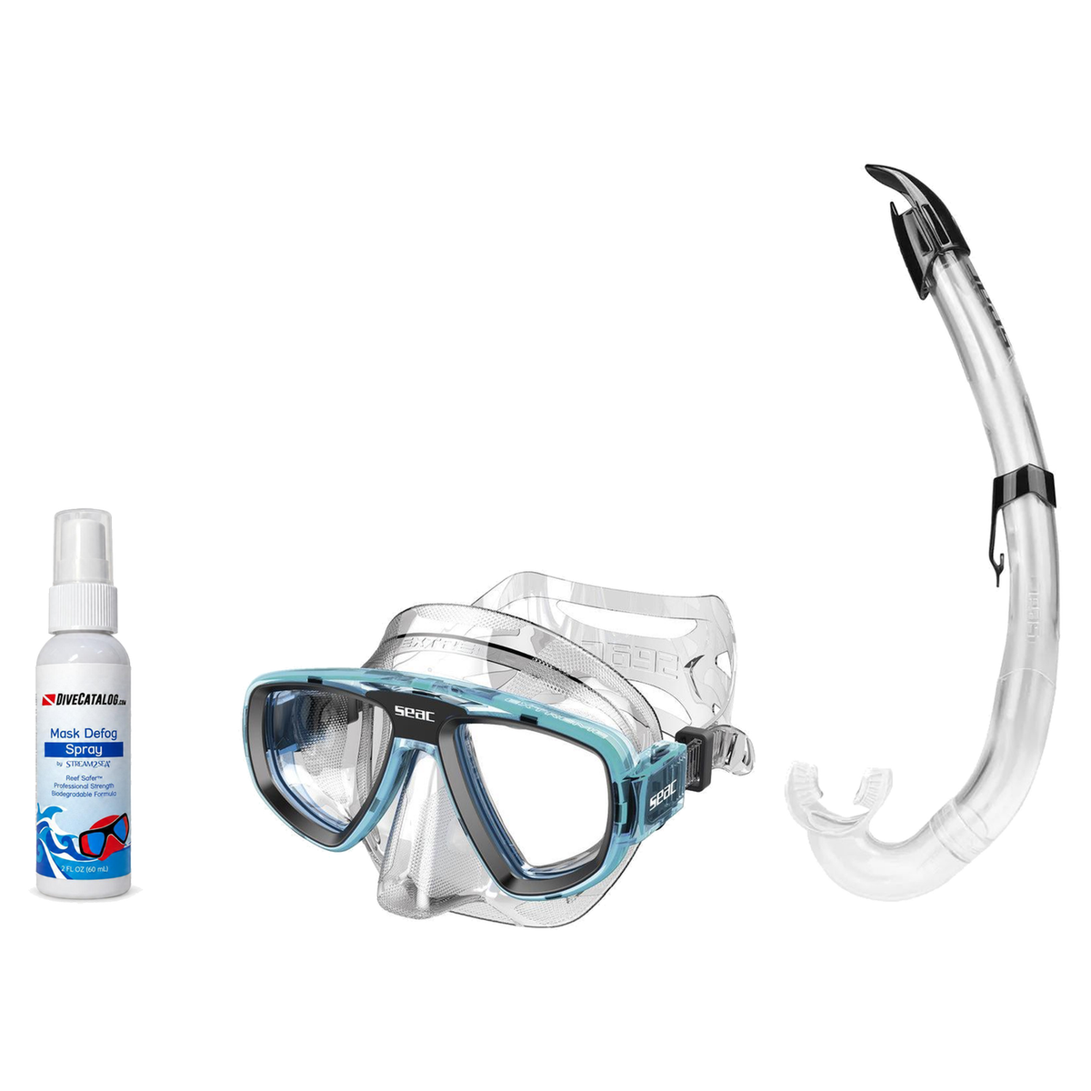 Seac Mask + Snorkel Package – Extreme 50 Years Mask + Tribe Dry Snorkel + Free Mask Defog Spray — Aquamarine, Seac Flash Sno…
