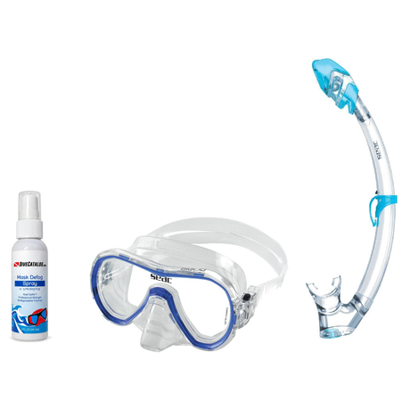 Seac Mask + Snorkel Package – Giglio Adult Mask + Tribe Dry Snorkel + Free Mask Defog Spray — includes Seac Giglio Silicon A…