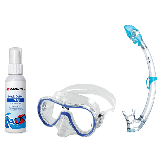 Seac Mask + Snorkel Package – Giglio Adult Mask + Tribe Dry Snorkel + Free Mask Defog Spray — includes Seac Giglio Silicon A…