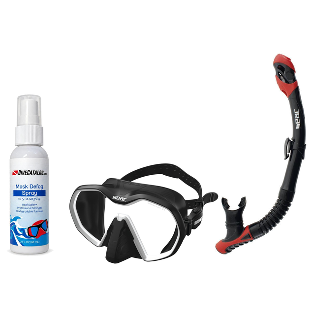 Seac Mask + Snorkel Package – Icona Mask + Reverse Dry Snorkel + Free Mask Defog Spray — includes Seac Icona Scuba Diving Ma…